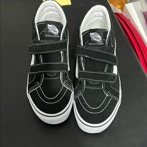 Vans old skool Kids Black Suede Velcro Strap Sneakers with White Stitching